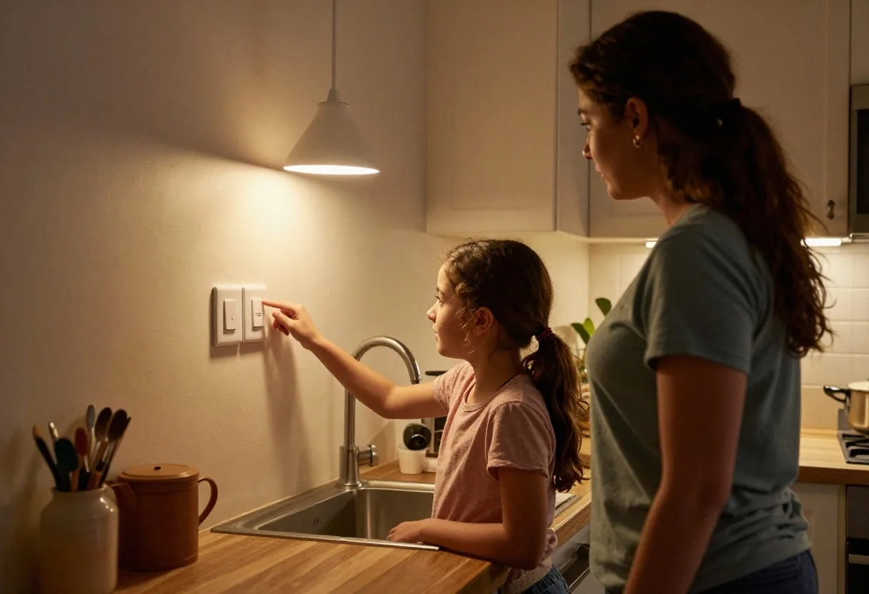 Familia revisando cuentas del hogar con su hija