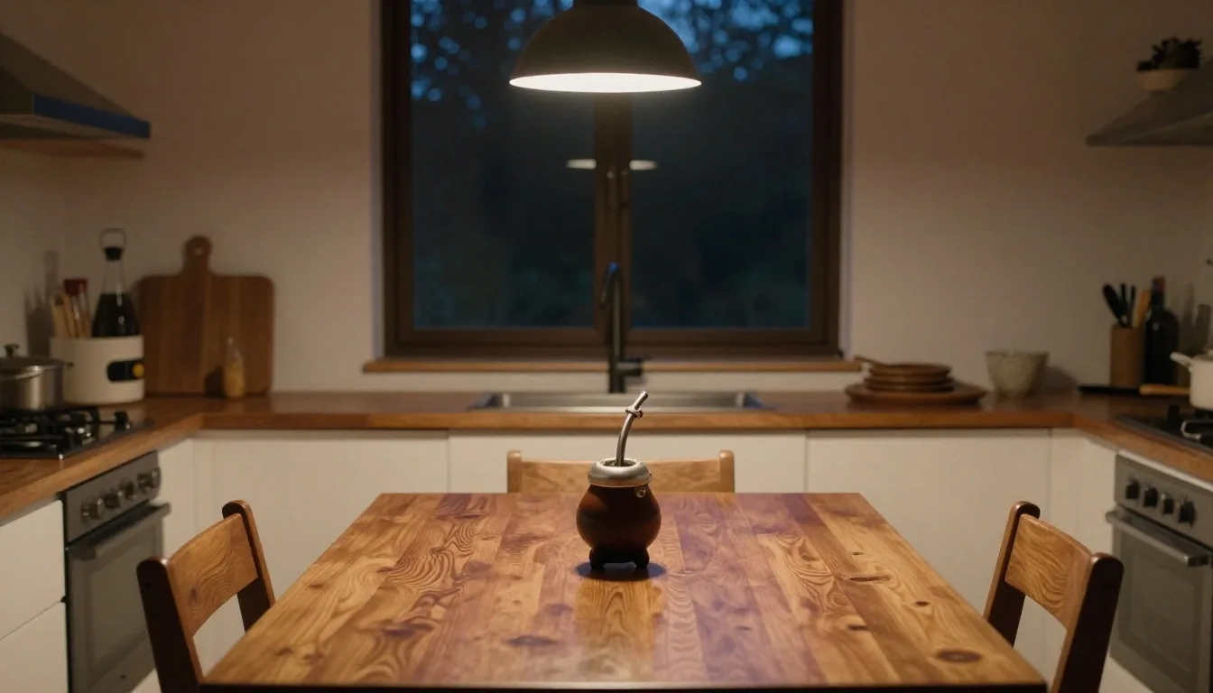 Ventana de cocina al atardecer con sobres de presupuesto